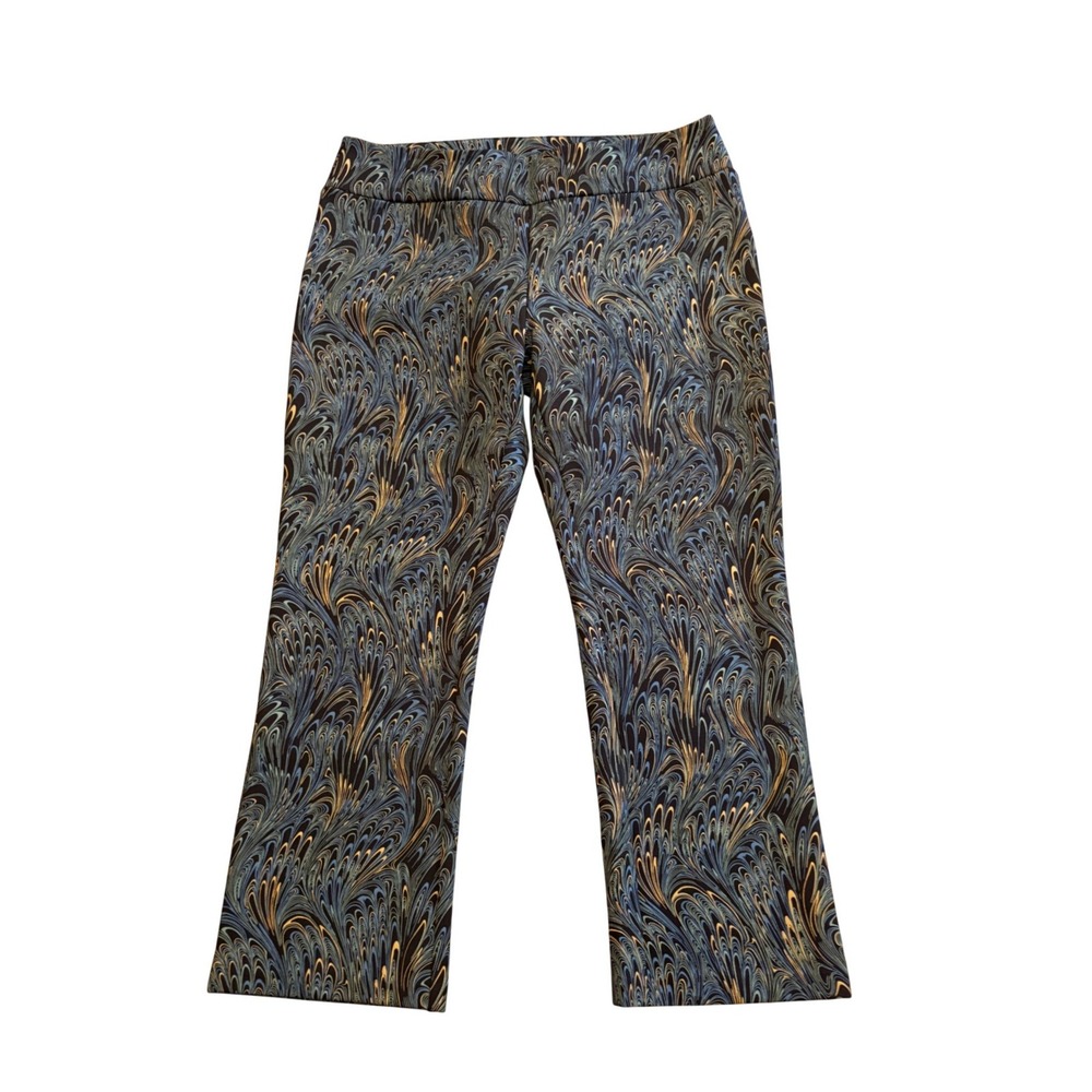 Soft Surroundings Marbled Peacock Print Pants Stretch Ponte Eclectic Career PL
